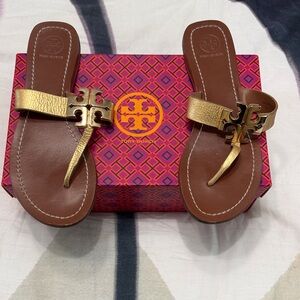 Tory Burch Metallic Gold and Rich Brown Sandals